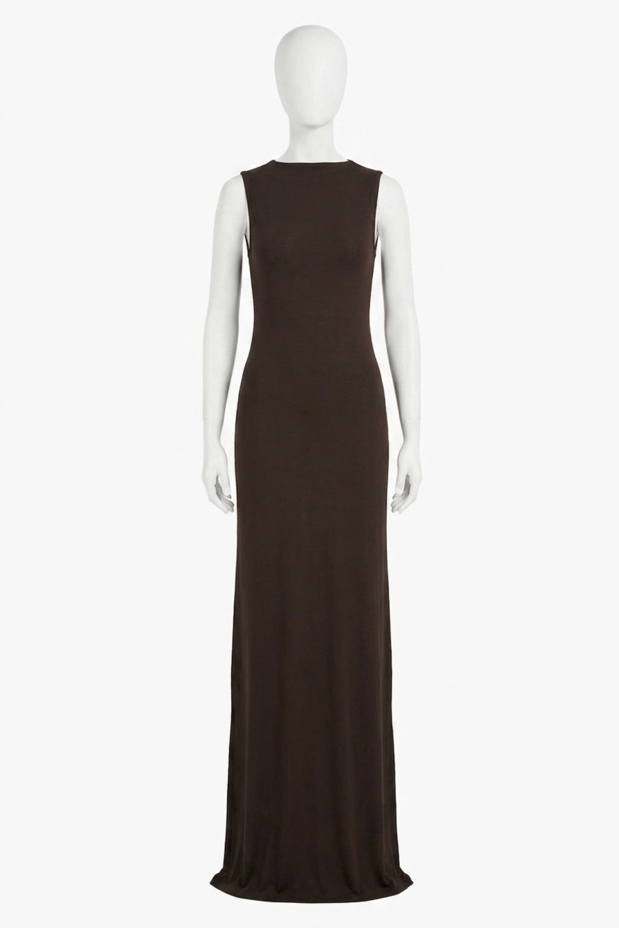 NEW ENZA COSTA silk rib sleeveless mockneck fluid dress in coffee bean